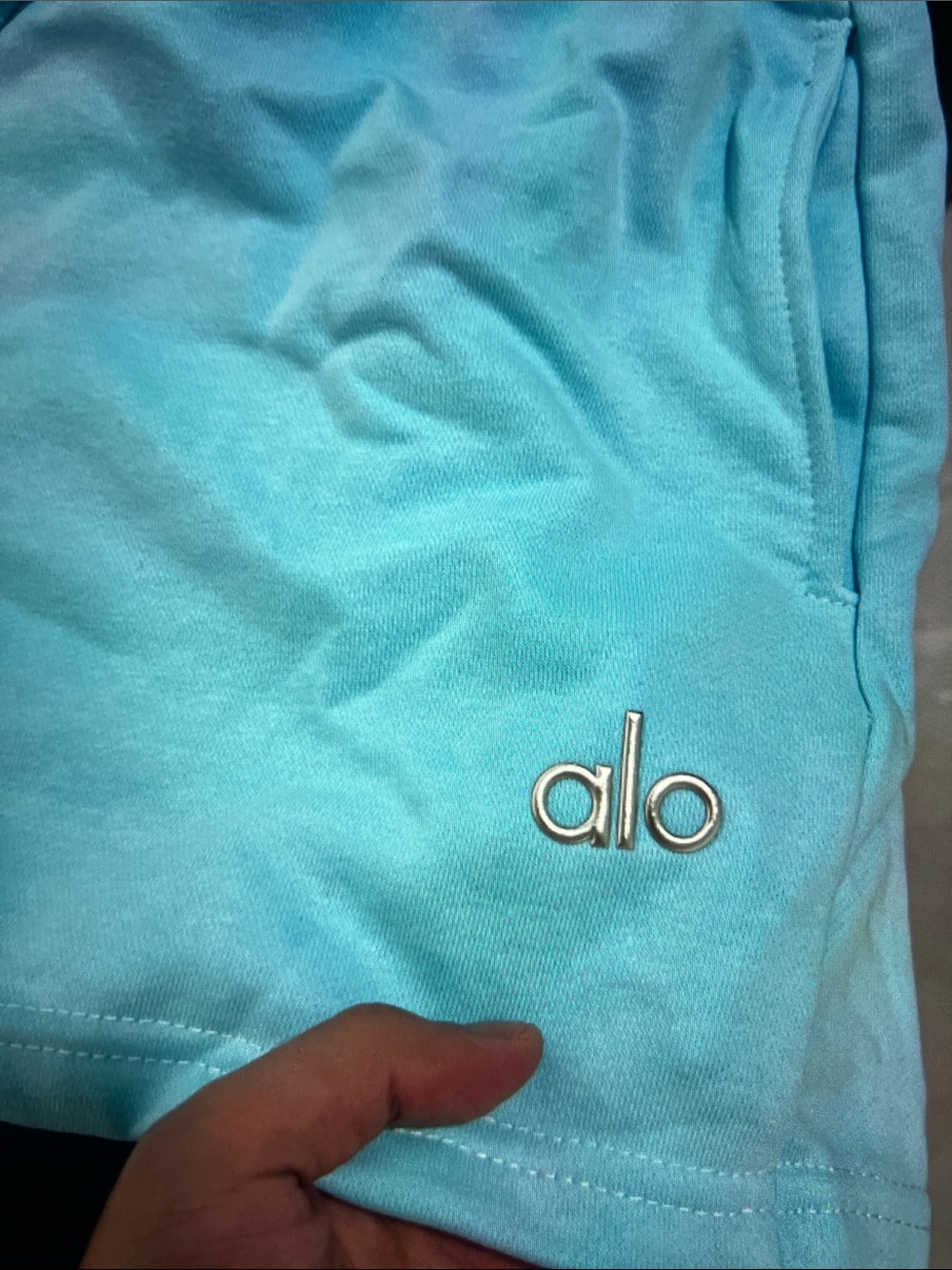 ALO Yoga Light Blue Crew Sweatshirt and Shorts Set - Picture 6 of 8